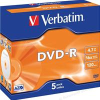 DVD-R 4.7GB 16x Jewel 5pz VERBATIM Azo