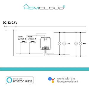 Homcloud Modulo Pulsante Relè Wi-Fi 12/24V 2CH