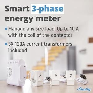 Shelly Pro 3EM 120A - Contatore energia DIN + 3 pinze120A