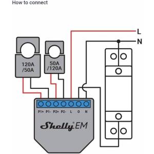 Shelly EM - Modul contatore energia Wi-Fi+pinza contatto 50A