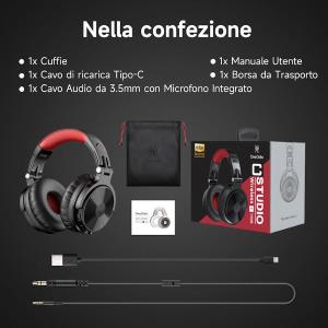 OneOdio Studio Pro C Hi-Res Cuffie DJ Wireless Red/Black