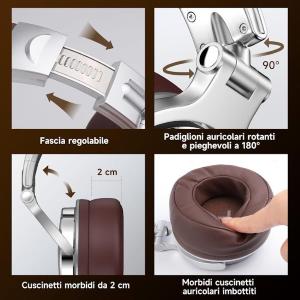 OneOdio Studio Pro 30 Hi-Res Cuffie DJ Cablate Silver/Brown