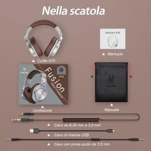 OneOdio Fusion A70 Hi-Res Cuffie DJ Wireless e c/Cavo Silver/Brown