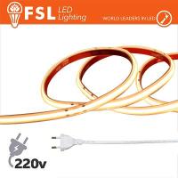 FSL Striscia LED COB 5metri - IP65 3000K 220V 15W/m 1200lm/m + KIT tappo, colla, clip