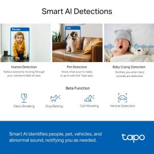 Tapo-TP Link Telecamera di sorveglianza 2K QHD Smart AI Wi-Fi Pan/Tilt Indoor