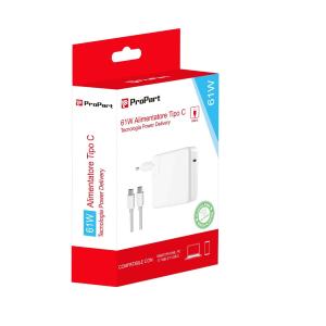Alimentatore Propart GaN Type-C 61W Bianco