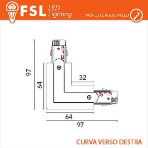 FSL Connettore Forma L destra per Binario Trifase - Colore BIANCO