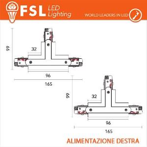 FSL Connettore Forma T destra per Binario Trifase - Colore BIANCO