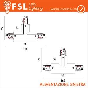 FSL Connettore Forma T sinistra per Binario Trifase - Colore NERO