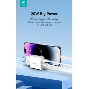 Caricatore da muro 20W rapido 2 uscite PD+QC Usb-C + Usb-A