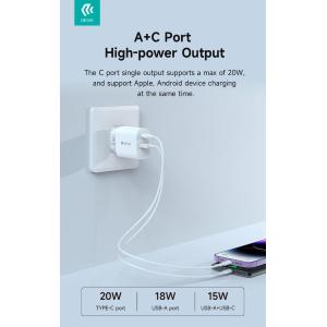 Caricatore da muro 20W rapido 2 uscite PD+QC Usb-C + Usb-A
