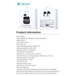 Devia Auricolari carica wireless ANC TWS Ultra1 annullamento rumore esterno Bianchi