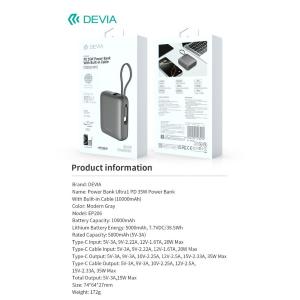Devia Power Bank Ultra1 carica rapida PD 35W 10.000 mAh con cavo Tipo-C