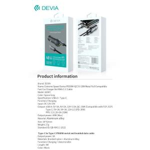 Devia Caricabatterie per auto Super veloce Serie PD30W+QC3.0-18 W con cavo C-C