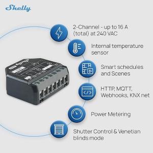 Shelly Plus 2PM Gen4 - Smart Relay Tapparelle 16A AC/DC WiFi/BT/Matter/Zigbe +PM