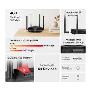 Mercusys 4G+ Cat6 AC1200 Wireless Dual Band Gigabit Router - MB235-4G
