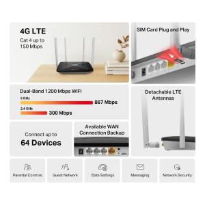 Mercusys AC1200 Wireless Dual Band 4G LTE Router - MB135-4G
