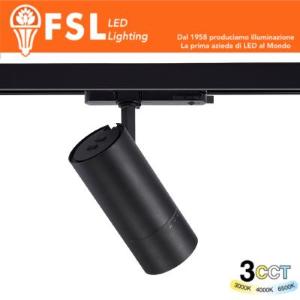 FSL Proiettore LED a Binario Trifase Zoomabile - 3 in 1 CCT (3000-4000-6500K) Nero
