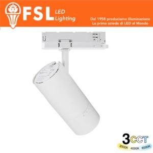 FSL Proiettore LED a Binario Trifase Zoomabile - 3 in 1 CCT (3000-4000-6500K) Bianco