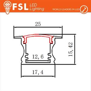 FSL BARRA ALLUMINIO 6063 - Incasso- 2m SILVER 2000*25(17.3(12.3))*15.42