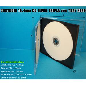 CUSTODIA 10.4mm CD JEWEL TRIPLA TRAY NERO lotto da 50pz