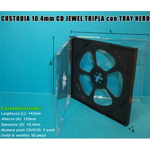 CUSTODIA 10.4mm CD JEWEL TRIPLA TRAY NERO lotto da 50pz