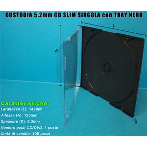 CUSTODIA 5.2mm CD SLIM SINGOLA TRAY NERO lotto da 100pz