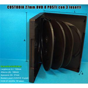 CUSTODIA 27mm DVD 8 posti NERA con 3 inserti Conf.50pz
