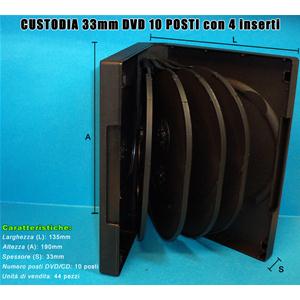 CUSTODIA 33mm DVD 10 posti NERA con 4 inserti Conf.50pz
