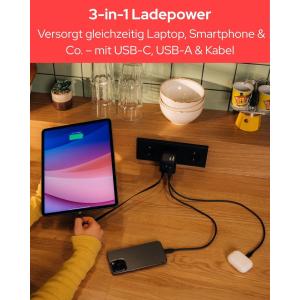 GaN Charger 65W 2 Port with Retractable cable US/EU/UK