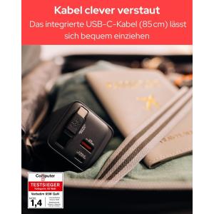 GaN Charger 65W 2 Port with Retractable cable US/EU/UK