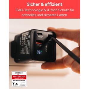 GaN Charger 65W 2 Port with Retractable cable US/EU/UK