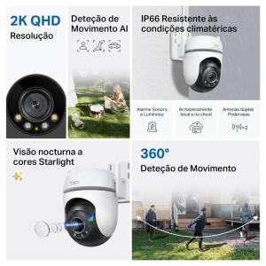 Tapo-TP Link Telecamera Wi-Fi/Ethernet 2K, Starlight Color Night Vision TC42