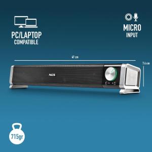 NGS SOUNDBAR 20W, WIRELESS BT, MIC INPUT, HEADSET OUTPUT, VOL CONTROL