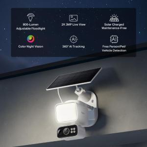 TAPO Tapo Kit Telecamera 2K Outdoor Wi-Fi + Pannello Solare, Faretto 800lm e AI Tracking 360°