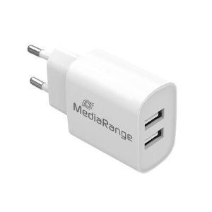 Caricatore da muro 12W rapido MediaRange (spina UE), 2 porte USB-A, bianco