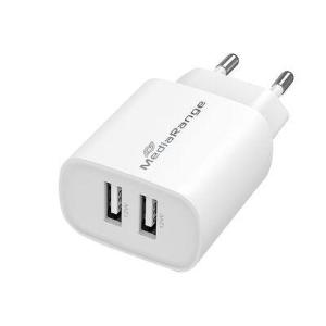 Caricatore da muro 12W rapido MediaRange (spina UE), 2 porte USB-A, bianco