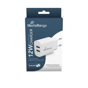 Caricatore da muro 12W rapido MediaRange (spina UE), 2 porte USB-A, bianco