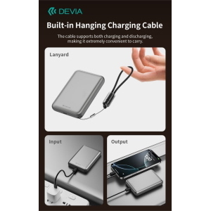 Devia Power Bank Ultra12 10000mAh PD 22.5W Magnetico con Cavo Tipo-C Integrato Grigio