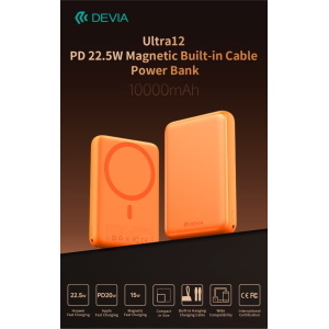 Devia Power Bank Ultra12 10000mAh PD 22.5W Magnetico con Cavo Tipo-C Integrato Grigio