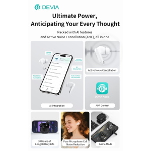 Devia Auricolari TWS Earbuds AI con ANC Avanzato, 4-Mic ENC e Traduzione Multilingua in Tempo Reale Neri