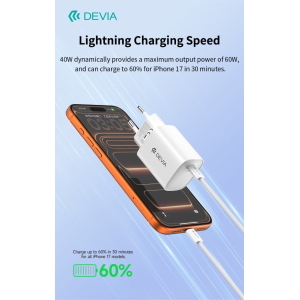 Devia Ultra6 GaN Fast Charger PD 40W / EU 60W â€" Con Cavo incluso USB-C Ricarica Rapida Arancio