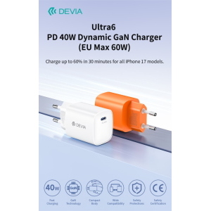 Caricatore da muro Ultra6 GaN Fast Charger PD 40W / EU 60W - USB-C Ricarica Rapida Arancione
