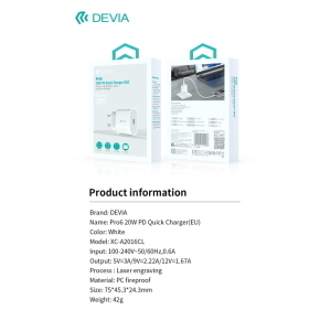 Devia Carica batterie Pro6 Super rapido Out Tipo-C sistema PD 20W Bianco