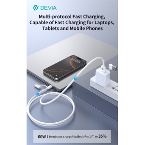 Devia Cavo di Ricarica PD 60W USB-A + USB-C a USB-C + Lightning (1,2 m)