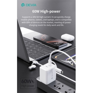 Devia Cavo di Ricarica PD 60W USB-A + USB-C a USB-C + Lightning (1,2 m)