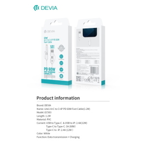 Devia Cavo di Ricarica PD 60W USB-A + USB-C a USB-C + Lightning (1,2 m)