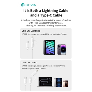 Devia Cavo carica rapida da C a C + Lightning PD 60W 3A 1,2 Metri Nero