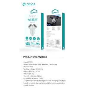 Devia Caricatore rapido da auto con 2 out Usb A e 2 Out Tipo-C 48 Watt