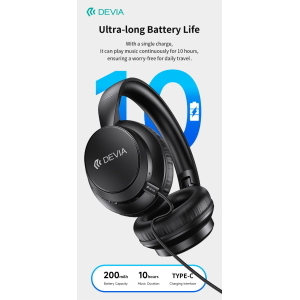Devia Lite1 Cuffie Over-Ear Wireless ad Alta Autonomia con Audio AAC e Ricarica Type-C Bianche